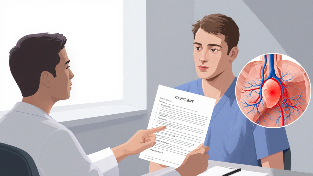 Pacient s rakovinou konzultuje s lékařem o bezpečnosti lymfatické masáže podle diagramu.