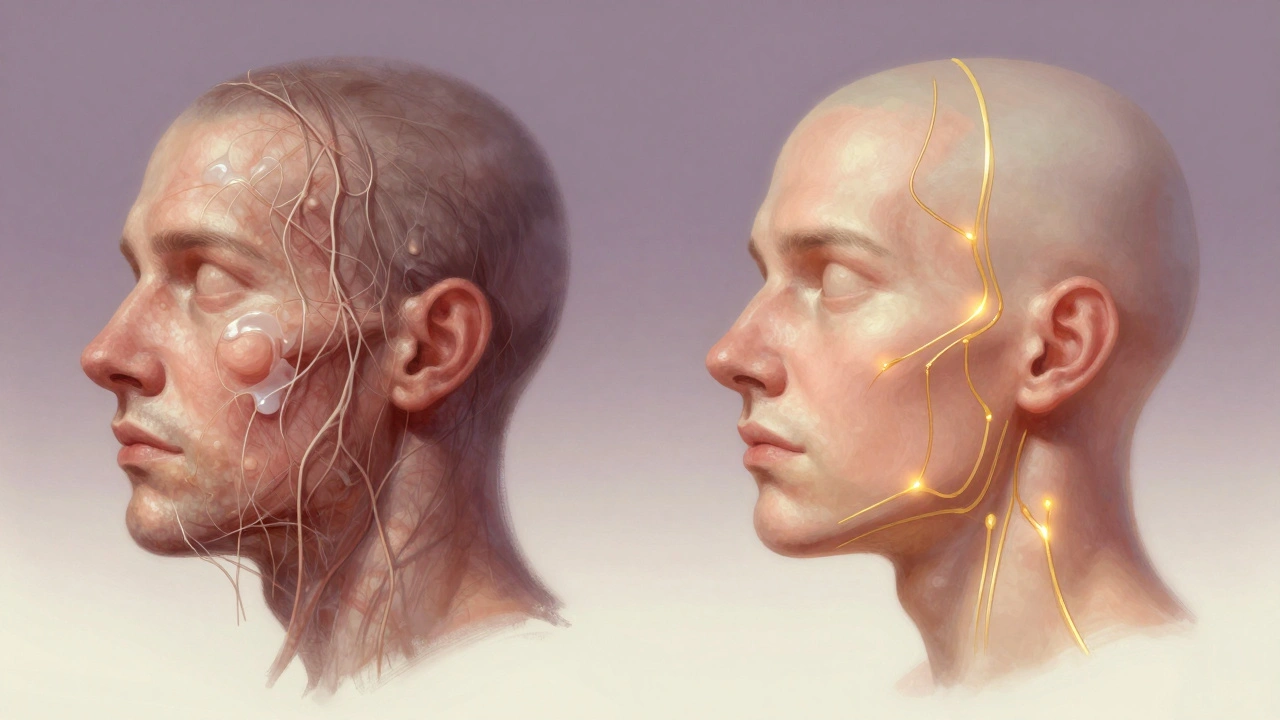 Konceptuální srovnání před a po anticelulitidní masáži s vize zlepšeného odtoku tekutin.