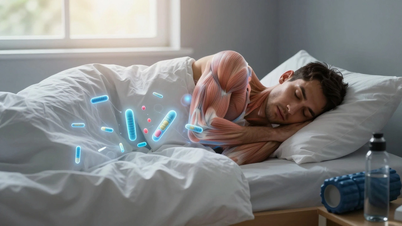 Sportovec spí, zatímco jeho tělo regeneruje – svaly se opravují a mitochondrie se množí.