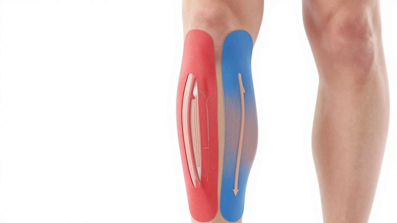 Vizualizace účinku tejpování: kůže zvednutá od svalu, zlepšený odtok tekutin.