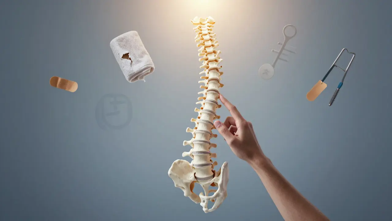 Vyrovnaná páteř jako architektonická struktura, kde jemný dotek obnoví harmonii těla.