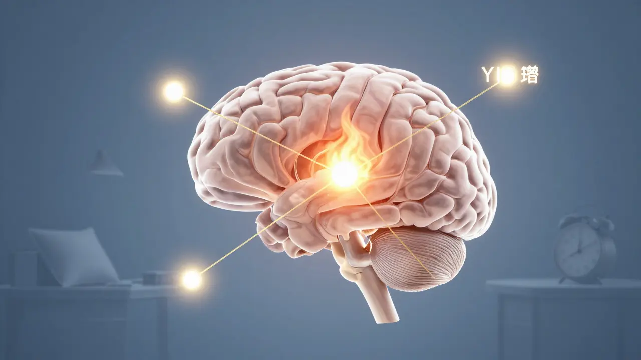 Glowing acupressure points spojené s mozkem při léčbě migrény.