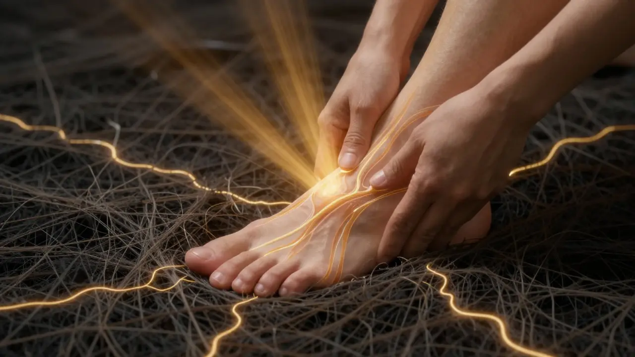 Noha se uvolňuje z tkání, která ji omezují, zatímco světlo a pohyb obnovují oběh.